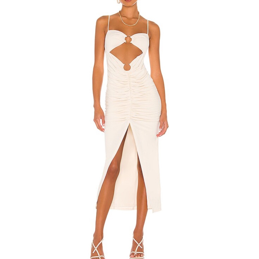 Camila Coelho Yasmeen Midi Dress Size S Women Party Stretch Cutout Slit In Beige